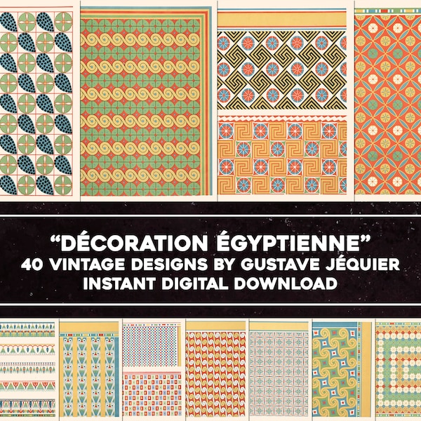 40 Egyptian Decorations Ornamental Designs & Patterns Jequier | Image Bundle Printable Wall Art | Instant Digital Download Commercial Use