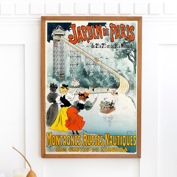 Montagnes Russes Nautiques Dites Chutes Du Niagara 1895 Vintage French Ad | Printable Wall Art | Graphic Poster Lithograph Digital Download