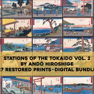 tokaido vol. 2 Andô Hiroshige Woodblock Print Serie completa Japonés Wall Art Bundle Meiji Era Artworks Descarga digital Uso comercial