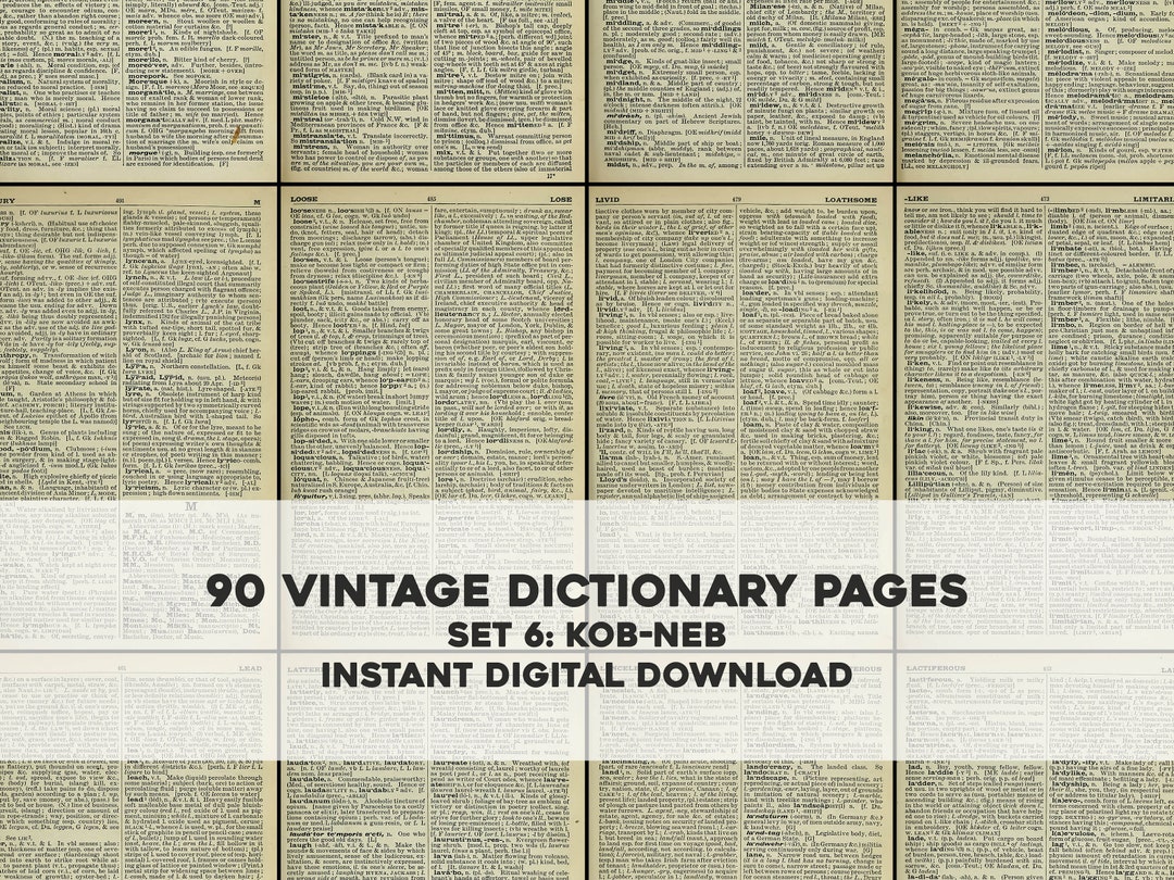 90 Vintage English Dictionary Pages Set 6 KOB-NEB | HQ Image Resource ...