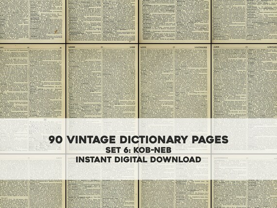 90 Vintage English Dictionary Pages Set 6 KOB-NEB | HQ Image