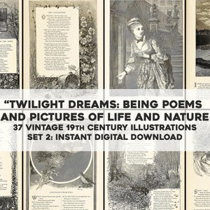 Twilight Dreams 19e-eeuwse romantische gedichten en illustraties set 2 | 37 afbeeldingen op gekleurd papier | Directe digitale download, commercieel gebruik