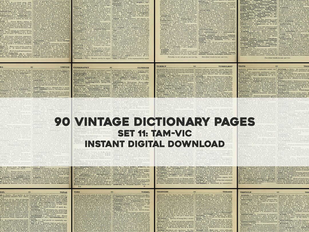 90 Vintage English Dictionary Pages Set 11 TAM-VIC | HQ Image Resource ...