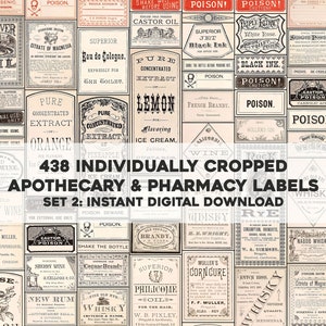 438 Individually Cropped Vintage Apothecary Druggist Pharmacy Labels Tonics | Instant Digital Download | Physical Commercial Use 2