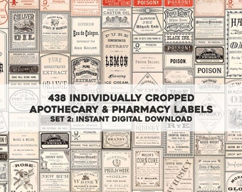 438 Individually Cropped Vintage Apothecary Druggist Pharmacy Labels Tonics | Instant Digital Download | Physical Commercial Use 2