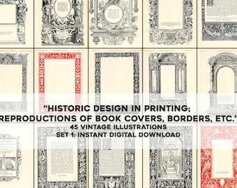 45 Historic Book Printing Cover Designs & Borders Illustrations | Vintage Image Bundle | Instant Digital Download | Commercial Use 1