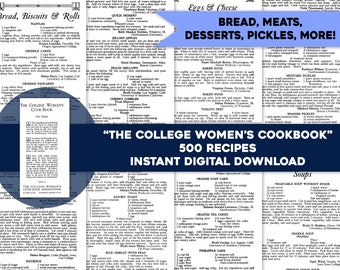 500 Impresionantes recetas de libros de cocina para mujeres universitarias vintage / Paquete de imágenes HQ de páginas imprimibles individuales / Descarga digital instantánea Uso comercial