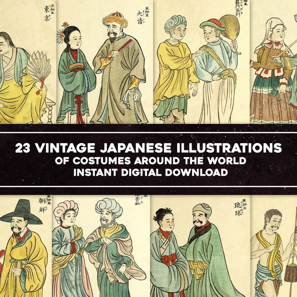 23 Japanese Illustrations People Around the World | HQ Image Bundle Printable Wall Art | Instant Digital Download Commercial Use