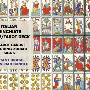Gerestaureerde Italiaanse Minchiate kaartspel Tarot dek compleet Instant Download digitale bundel afbeeldingen met hoge resolutie afdrukbare astrologie Zodiac
