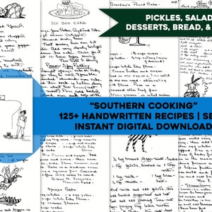Mais de 100 receitas de livros de receitas manuscritas vintage do sul | Pacote de imagens HQ de páginas imprimíveis individuais | Download digital instantâneo para uso comercial 2