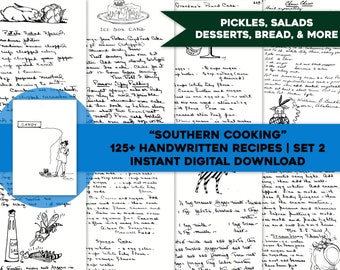 Más de 100 recetas de libros de cocina manuscritas del sur vintage / Paquete de imágenes HQ de páginas imprimibles individuales / Descarga digital instantánea Uso comercial 2