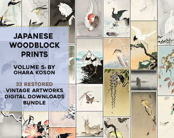 Ohara Koson Volume 5 Woodblock Prints Printable Wall Art Bundle | Vintage Birds, Fish, Flowers, Botanical Digital Download Commercial Use