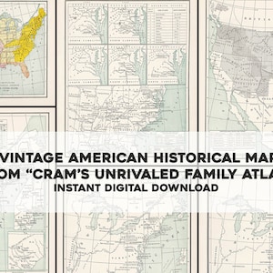 9 mapas históricos americanos antiguos de 1889 Family World Atlas / Imagen / Paquete de arte de pared imprimible / Descarga digital instantánea Uso comercial