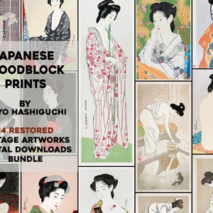 14 Beautifully Restored Japanese Women High Resolution Image/Printable Wall Art Bundle Vintage Woodblock Commercial Use
