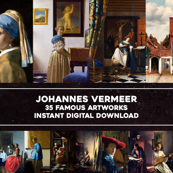 35 Chefs-d'œuvre Johannes Vermeer Oeuvres Peintures | HQ Image Bundle Art mural imprimable | Téléchargement numérique instantané Utilisation commerciale