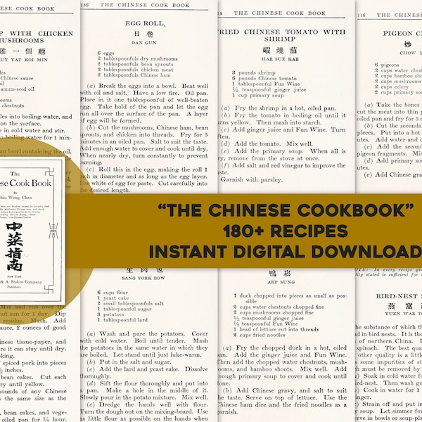 180+ Vintage Chinese Cookbook Recipes | Individual Printable Pages HQ Image Bundle | Instant Digital Download Commercial Use 1