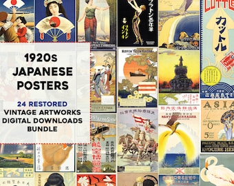 Japanese 1920's Travel Poster Advertisements 24 Pcs Image Bundle