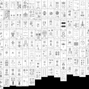 May include: A collection of 100 black and white patent drawings of various electrical motors and generators. The drawings show different designs and configurations of the motors and generators, including their internal components and wiring diagrams.