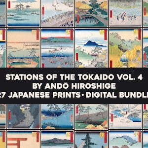 tokaido vol. 4 Andô Hiroshige Woodblock Print Serie completa Paquete de arte de pared japonés Meiji Era Obras de arte Descarga digital Uso comercial