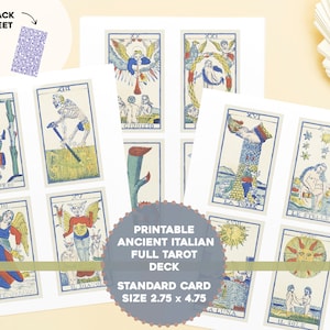 Jeu de cartes de tarot imprimable Tarocco Piemontese italien taille standard | 2,75 x 4,75 sur 8,5 x 11 | vintage Retour Téléchargement numérique instantané