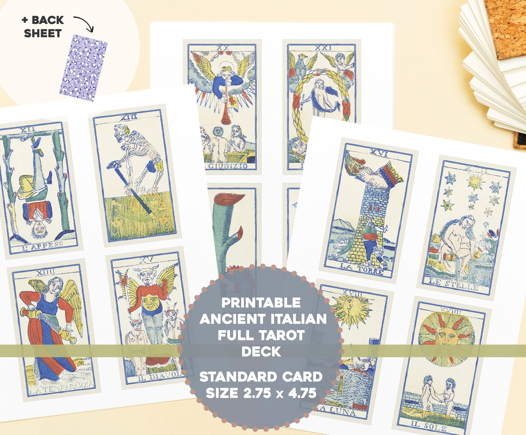 Printable Italian Tarocco Piemontese Tarot Card Deck