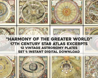 12 imágenes restauradas de Harmonia Macrocosmica Set 1 / Paquete de recursos de imágenes antiguas restauradas de alta calidad / Descarga digital instantánea para uso comercial