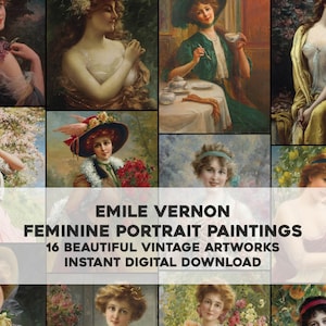 16 Gemälde von Schönen Frauen von Emile Vernon | HQ Image Bundle druckbare Wandkunst | Sofortiger digitaler Download Kommerzielle Nutzung
