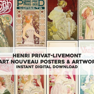 16 Henri Privat-Livemont Pôsteres Obras Art Nouveau Francês | Pacote de imagens HQ/arte de parede para impressão | Download digital instantâneo para uso comercial