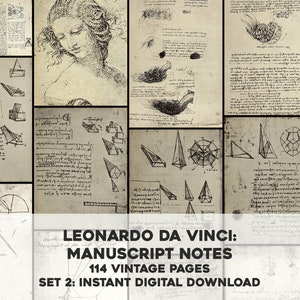 114 manoscritti di Leonardo Da Vinci schizzi note diagrammi Set 2 / pacchetto di immagini stampabile Wall Art / download digitale istantaneo uso commerciale