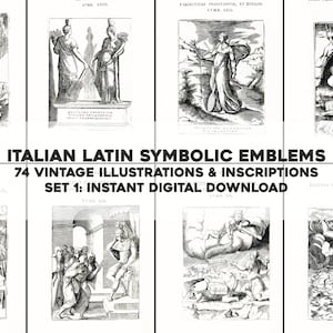 74 gerestaureerde esoterische Latijnse emblemen set 1 | HQ afbeeldingsbundel/afdrukbare muurkunst | Directe digitale download, commercieel gebruik