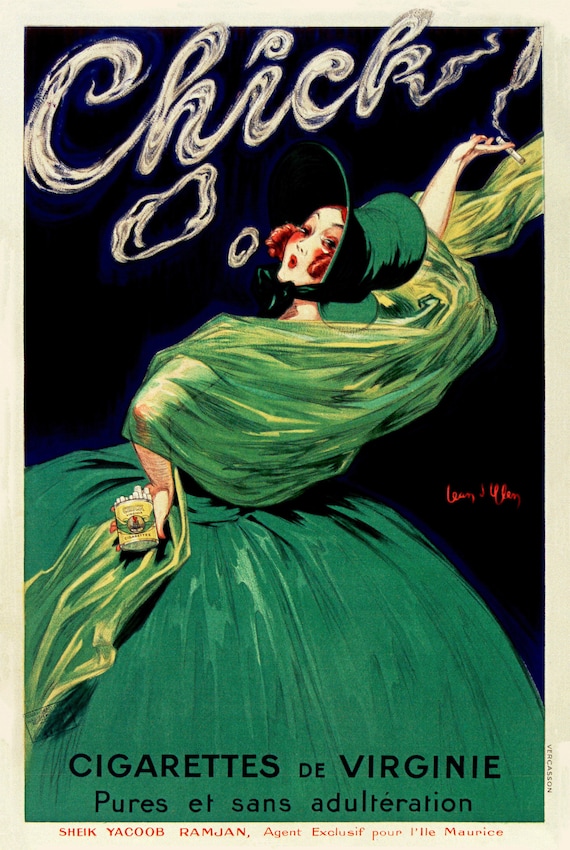 Chick Cigarettes De Virginie French Poster | Single Printable Wall Art |  Jean D'ylen Vintage 1920s Ad Art Nouveau Digital Download Decor