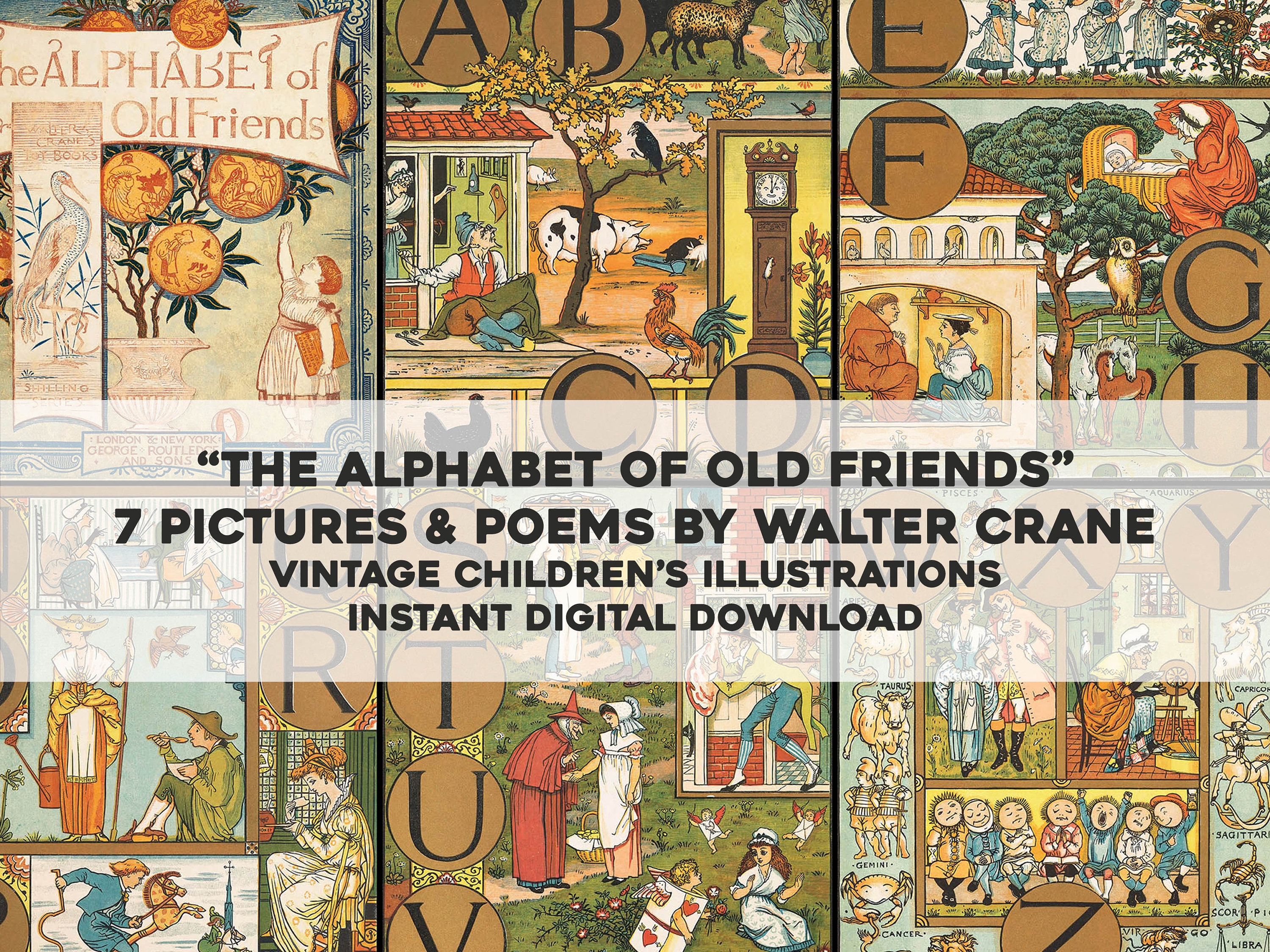 Vintage Book the Alphabet of Old Friends Walter Crane Children's ...
