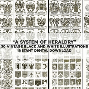 30 Black and White Heraldry Coat of Arms Images Set | HQ Image Bundle/Printable Wall Art | Instant Digital Download Commercial Use