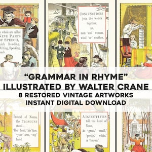 8 Seiten Vintage Buch Grammatik in Reim Walter Crane Illustrationen für Kinder Printable Art & Craft Bundle | Sofortdownload | Kommerzielle Nutzung