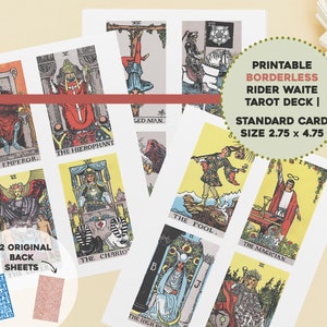 Imprimable Borderless Rider Waite Smith Tarot Card Deck Taille standard | 2,75" x 4,75" sur 8,5x11 | Téléchargement numérique instantané de 2 dos originaux
