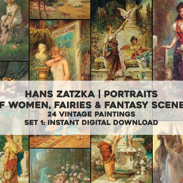 24 Beautiful Fantasy Paintings of Women Venus Hans Zatzka | HQ Image Bundle Printable Wall Art | Instant Digital Download Commercial Use 1