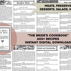 Plus de 600 recettes de livres de cuisine vintage Brides Cookbook | Pages imprimables individuelles HQ Image Bundle | Téléchargement numérique instantané Utilisation commerciale