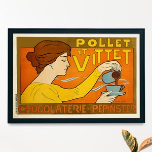 Pollet Et Vittet 1896 Vintage französische Schokoladenanzeige | Einzelne druckbare Wandkunst | Grafik Poster Kaffee Cafe Werbung Digital Download
