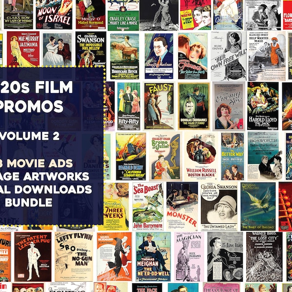 128 Movie Film Cinema Promos des années 1920 Image Bundle Vol. 2 Printable Wall Art Collage Téléchargement numérique instantané Utilisation commerciale Art déco