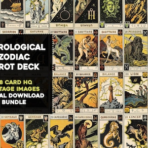 Paquete de imágenes de alta resolución de la carta del tarot del zodiaco astrológico / Descarga digital instantánea / Kit de collage de arte de pared imprimible Set Uso comercial