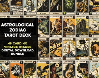 Astrological Zodiac Tarot Card High Resolution Image Bundle | Instant Digital Download | Printable Wall Art Collage Kit Set Commercial Use