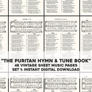 48 Puritan Hymn & Tune Pages Restored Vintage Sheet Music Set 1 | Printable Wall Art Bundle | Instant Digital Download Commercial Use