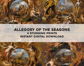 The 4 Four Seasons: Beautiful Allegorical Prints | HQ Image Bundle Printable Wall Art | Instant Digital Download Commercial Use