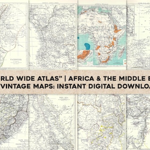 19 cartes anciennes Afrique et Moyen-Orient du World Wide Atlas | Image HQ/ensemble d'art mural imprimable | Téléchargement numérique instantané Utilisation commerciale