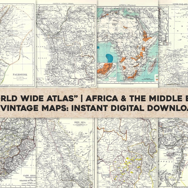 19 Vintage Maps Africa & Middle East from World Wide Atlas | HQ Image/Printable Wall Art Bundle | Instant Digital Download Commercial Use