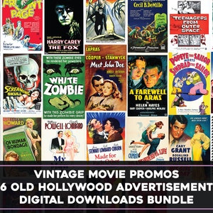 26 Old Movie Film Cinema Promos Image Bundle Printable Wall Art Collage Instant Digital Download Commercial Use horror romance poster