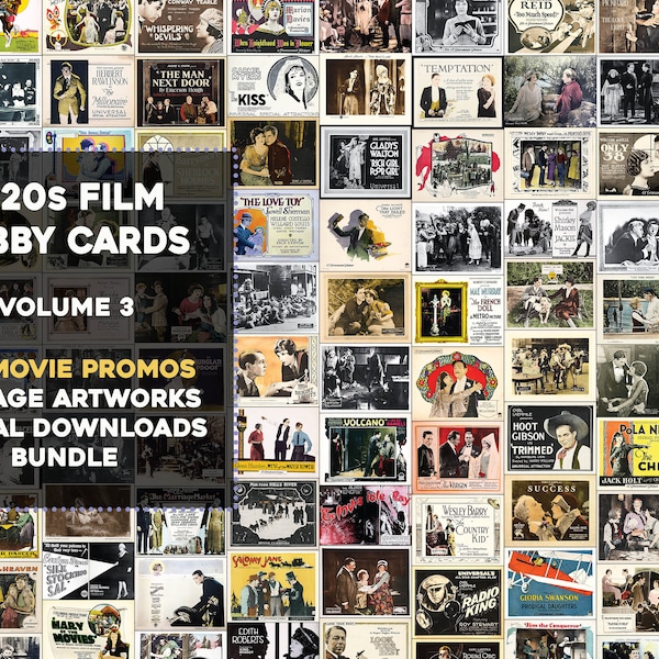 1920s Lobby Cards Movie Film Cinema Image Bundle Vol. 3 Printable Wall Art Collage Instant Digital Download Commercial Use Art Deco Ads