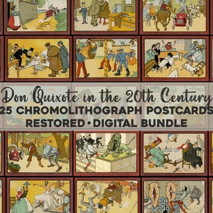 Don Quijote im 20.Jahrhundert Postkarte Illustrationen druckbare Wand Kunst Bundle Digitaler Download Klassiker Vintage Bücher Kommerzielle Nutzung