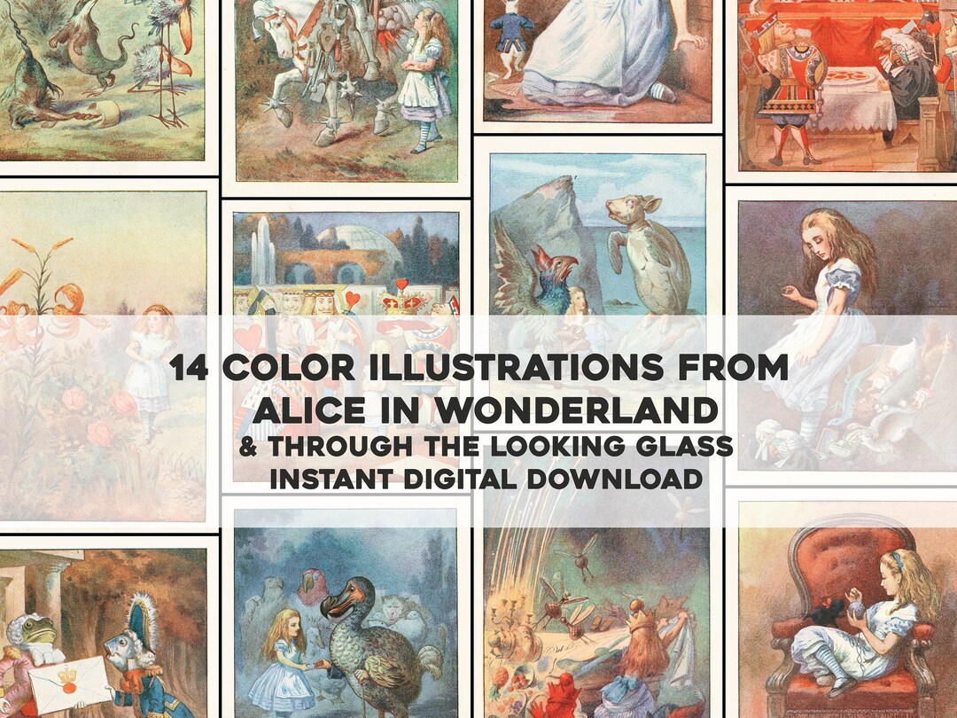 14 Color Illustrations Alice in Wonderland & Through the Looking Glass ...