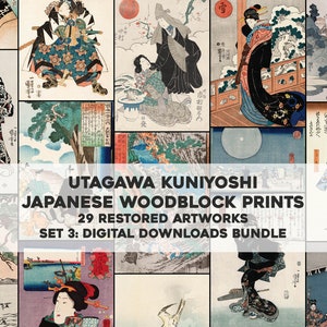 29 Japanese Woodblock Prints Kuniyoshi Kabuki Samurai | HQ Image Bundle Printable Wall Art | Instant Digital Download Commercial Use 3